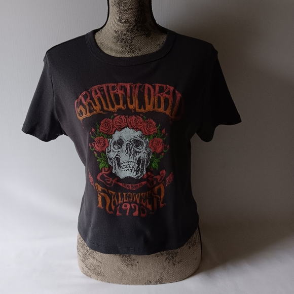 Greatful Dead Halloween 1970 women's black short sleeve cropped t shirt size L - Picture 1 of 10